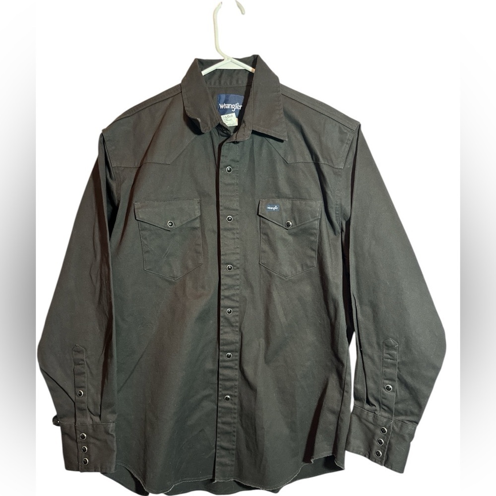 Wrangler Black Pearl Snap Long Sleeve Western Work Shirt Men's Large 100% Cotn